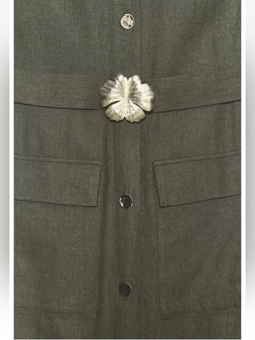 Zara Olive Green LINEN BELTED MIDI DRESS - Picture 15 of 15